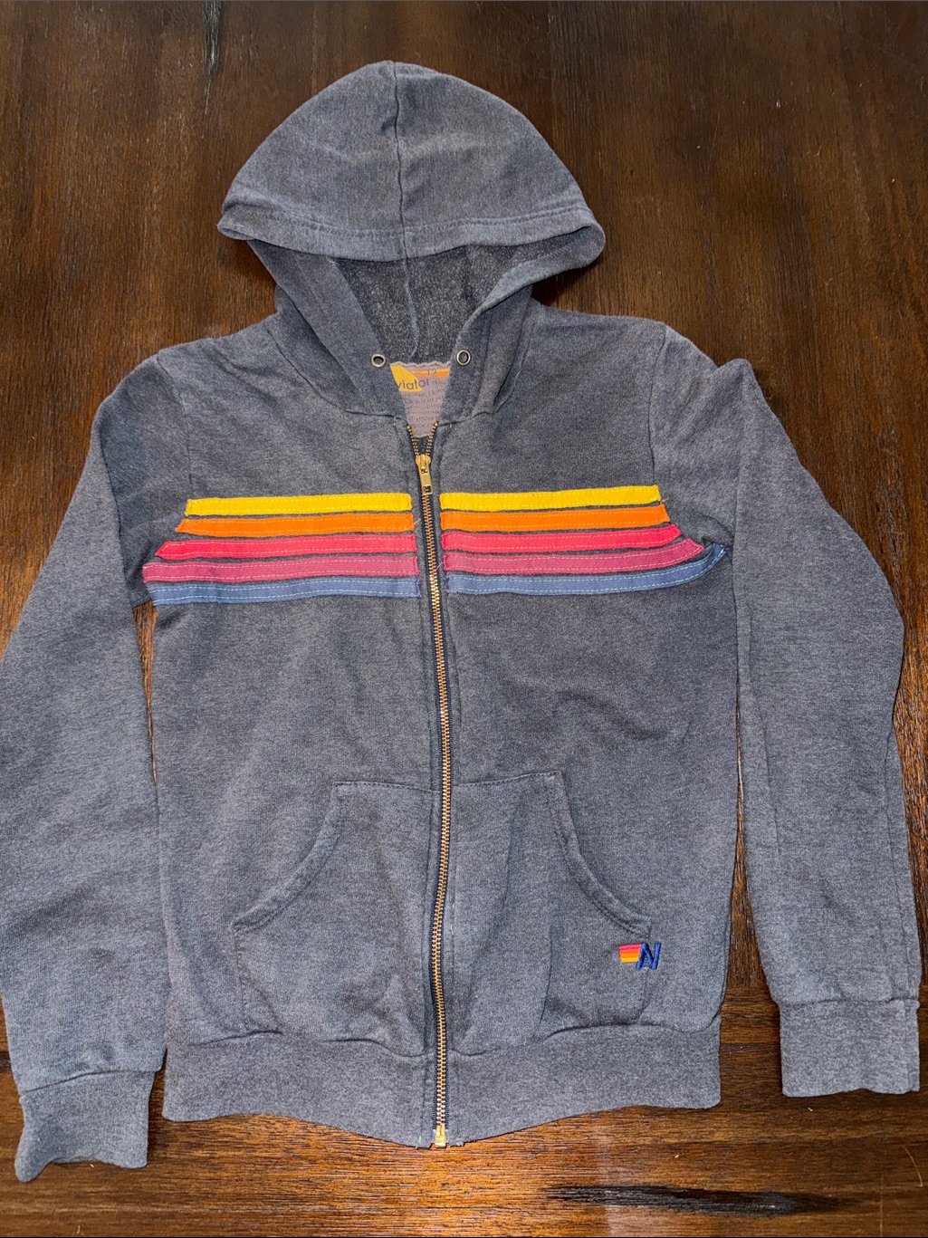 Aviator Nation 5 Stripe Charcoal Hoodie Size 12